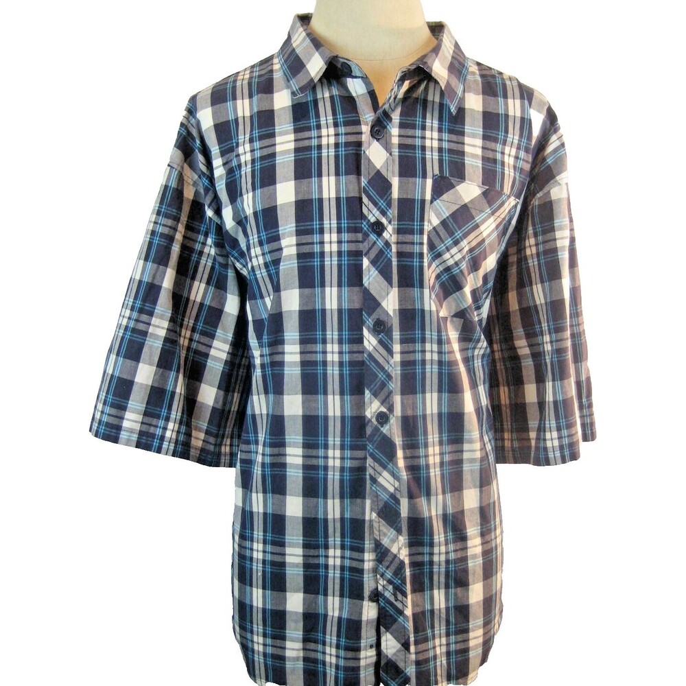 Mens Noiz Cotton Blend SS Blue Plaid Casual Shirt sz 5XL